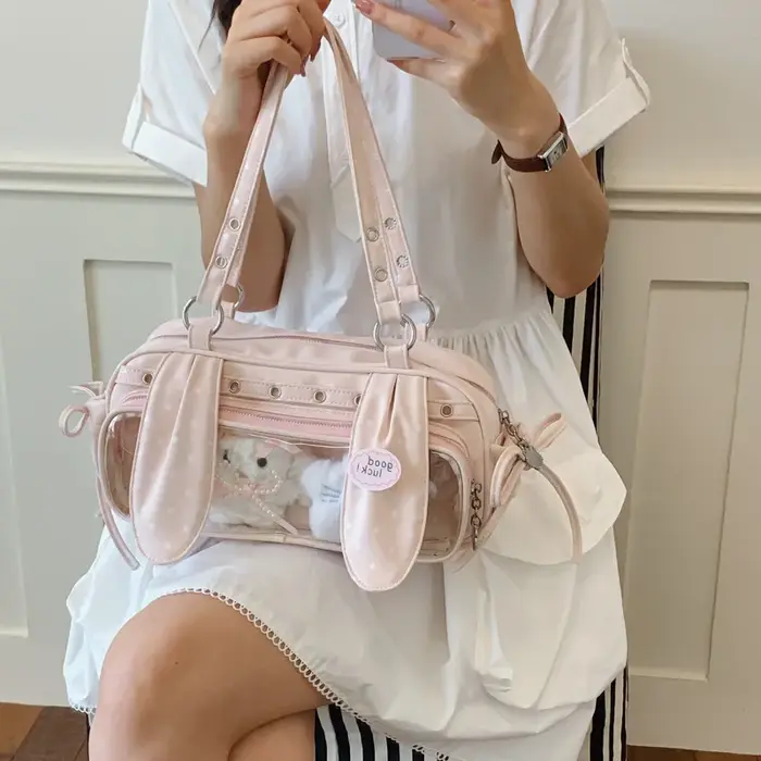 Sac Boston à pois avec oreilles de lapin mignonnes