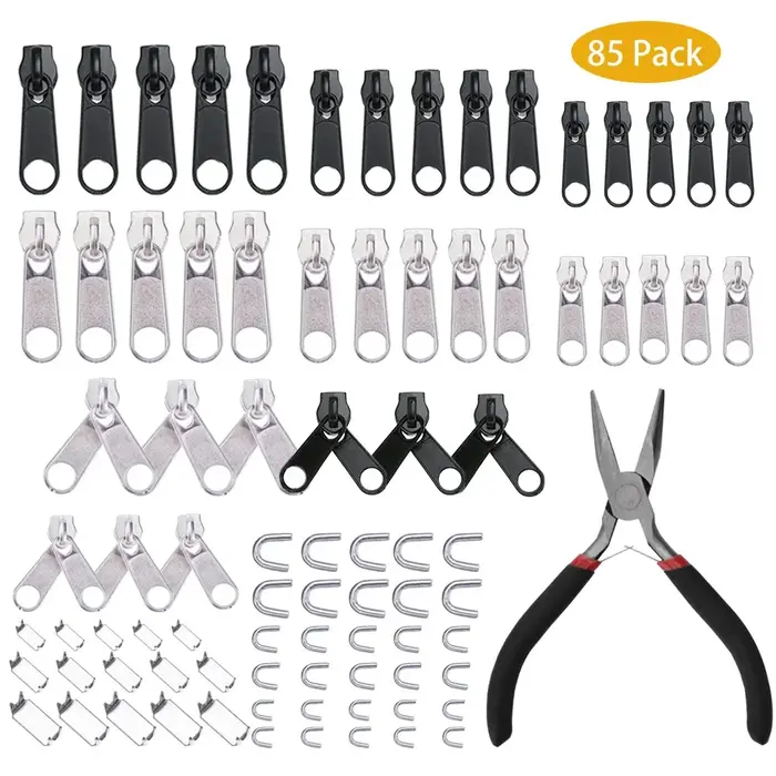 Kit de réparation de fermeture éclair 85 pièces/ensemble, facile à fixer, tête coulissante, extracte