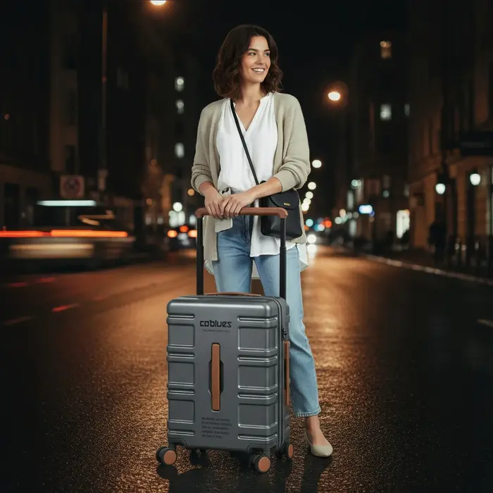 Valise à roulettes grande capacité en PC pur avec poignée large, légère, avec serrure douanière, rou
