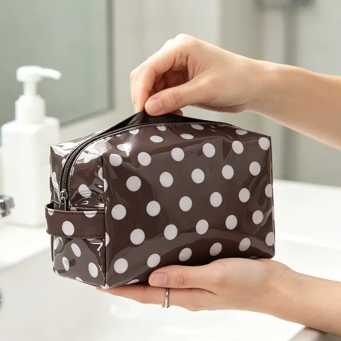 Trousse de Maquillage Vintage à Pois avec Poignée
