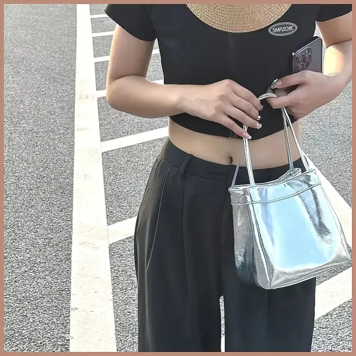 Sac seau mini scintillant argenté