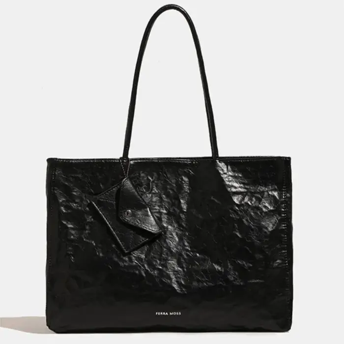 Sac fourre-tout plissé en cuir pour femmes