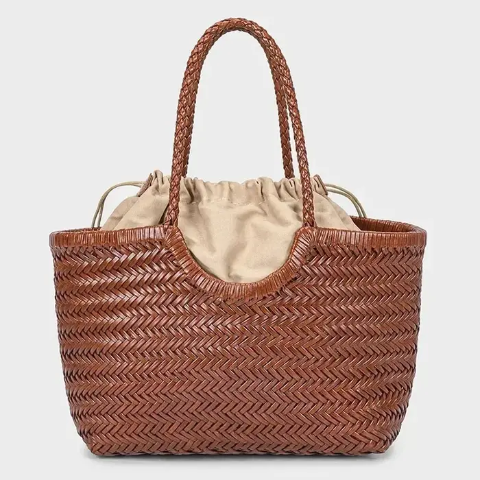 Sac fourre-tout français en cuir véritable tissé à la main, grand panier à légumes avec sac intérieu