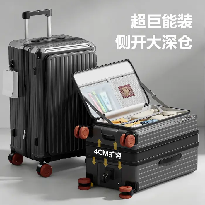 Nouvelle valise à roulettes à ouverture latérale 1:9, durable, en PC, 20 pouces pour cabine, 28 pouc