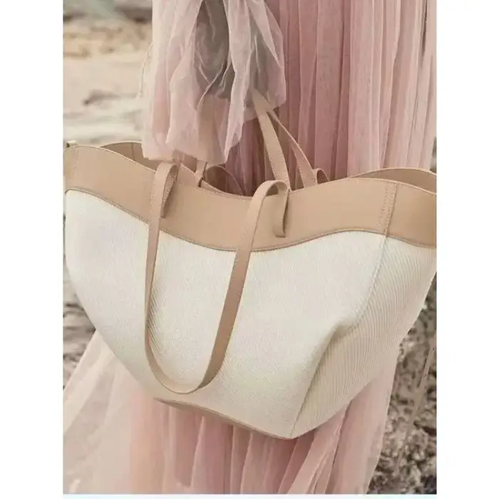 Nouveau sac fourre-tout haut de gamme en tricot avec empiècements, à porter à la main ou à l'épaule,