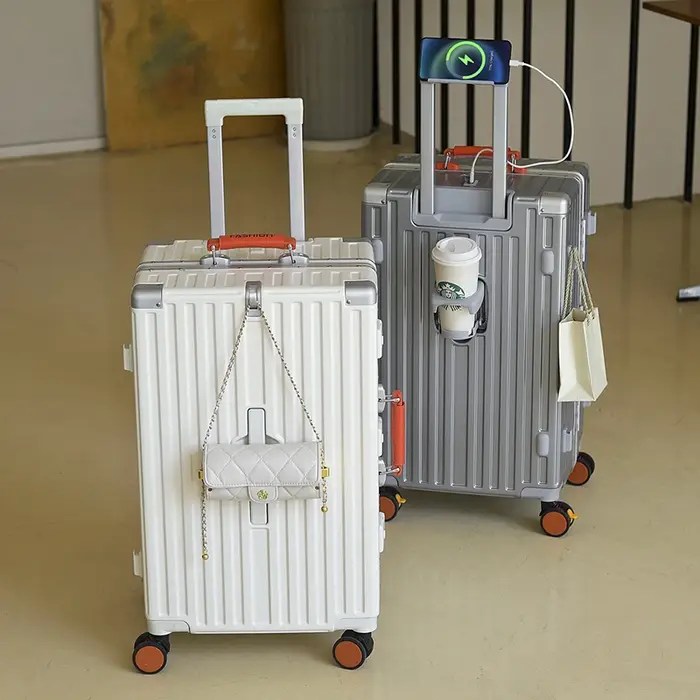 Valise de voyage grande capacité bicolore 20-28 pouces avec cadre en aluminium renforcé