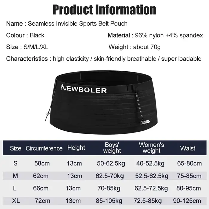 NEWBOLER sac de taille de course hommes femmes Invisible Trail