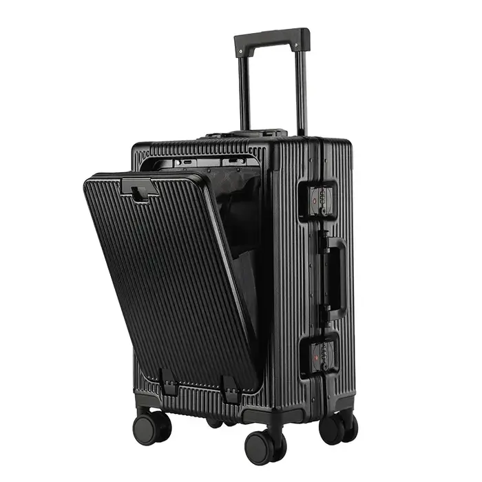 Valise à bagages roulante de grande capacité à ouverture frontale, cadre en aluminium, valise d'emba