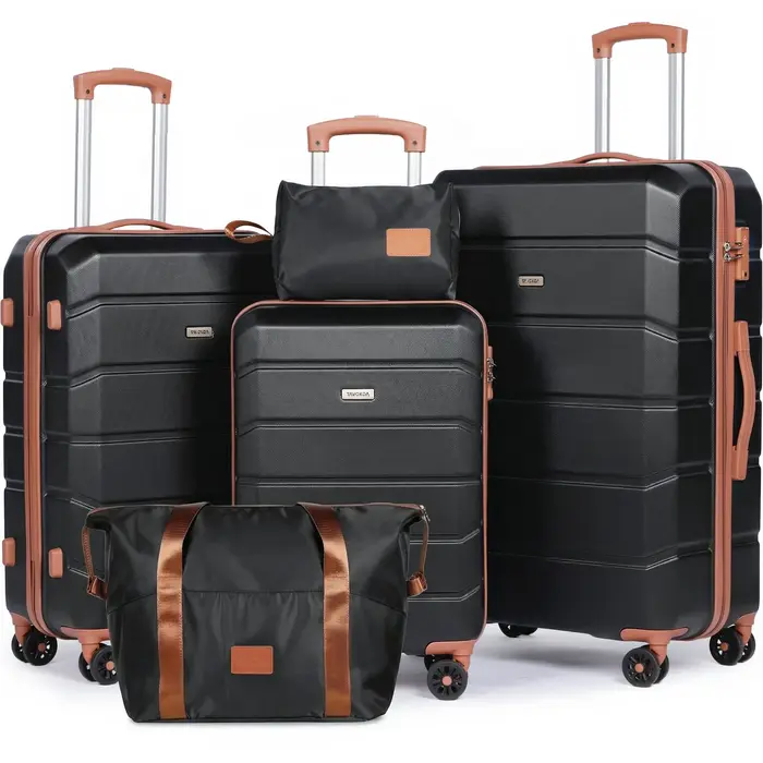 Ensemble de 5 valises rigides en ABS 20 24 28 pouces avec sac de voyage et trousse de toilette, 360 