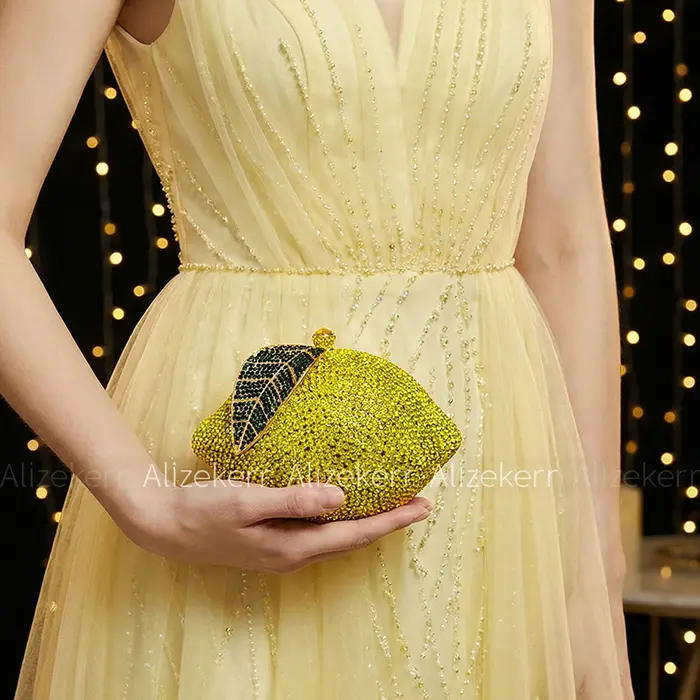 Alizekerr citron en forme de diamant sacs de soirée femmes magnifique Unique Bling strass métallique