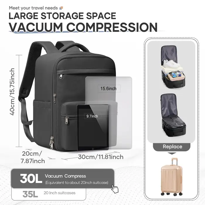 Compression sous vide pour sac à dos avec pompe manuelle, sac à dos de voyage approuvé Ryanair 40x30