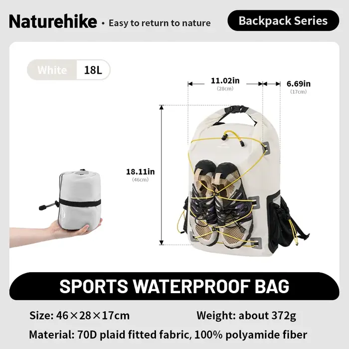 Sac à dos de randonnée Naturehike 18L/25L, léger, imperméable IPX6, sac à séparation sec et humide,
