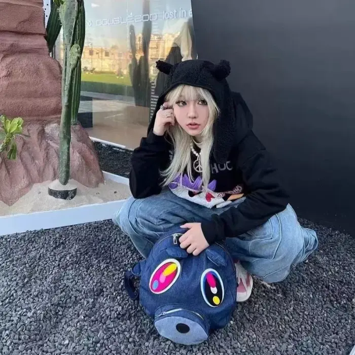 Original Spoof Kanye West abandonné ours noir Pu cuir sac à dos grande capacité sac d'école Couple dessin animé sac à dos