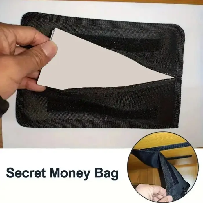 Sac de rangement secret adhésif résistant avec fermeture éclair, compartiment secret noir, design dissimulé, fonction anti-espionnage, boîte de rangement pour usage domestique