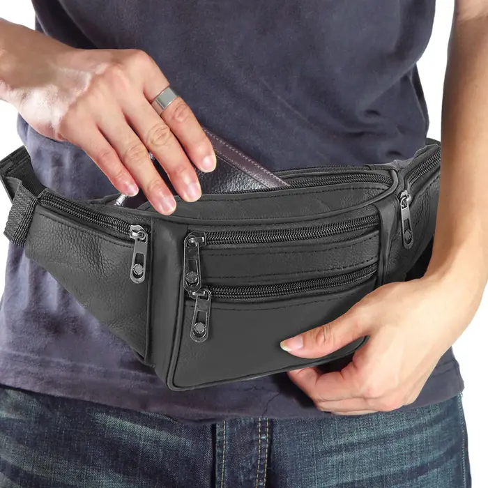 Fanny Packs Sac de taille tendance avec 7 poches zippées Sac banane de hanche décontracté réglable pour les voyages Shopping Randonnée Cyclisme
