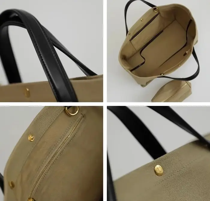 Sac à main fourre-tout en toile et cuir pour femmes