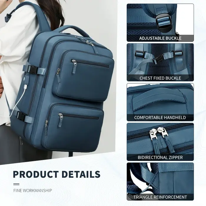 Grand sac à dos de voyage pour femmes et hommes, sac de cabine multifonctionnel pour avion, étanche,