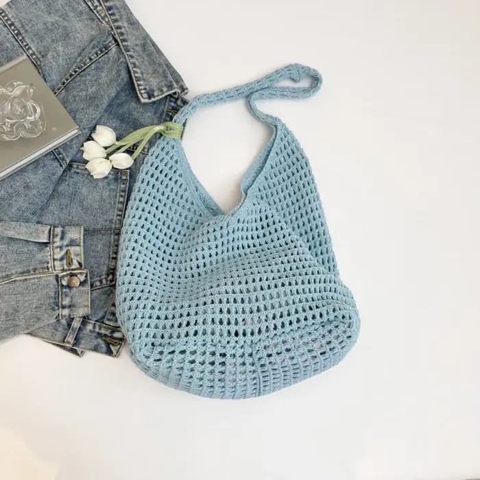 Sac à bandoulière en crochet tendance et élégant, avec pendentif tulipe, sac à main ajouré de plage,