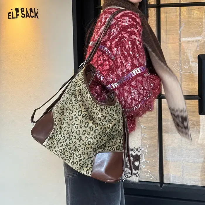 ELFSACK sac à dos polyvalent à la mode imprimé léopard Patchwork sac à bandoulière pour femmes