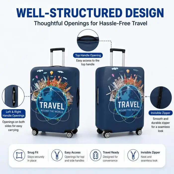 Housse de Valise de Voyage "Tour du Monde", Housse de Valise pour Valises à Roulettes de 18 à 28 Pouces, Essentiels de Voyage S/M/L
