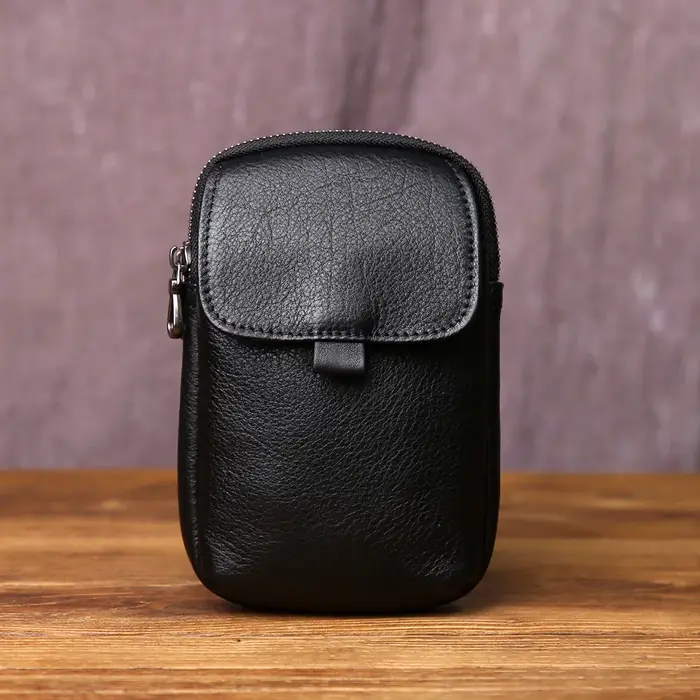 JLFGPJ Mini sac de taille de ceinture portable en cuir véritable pour hommes avec fermeture éclair d