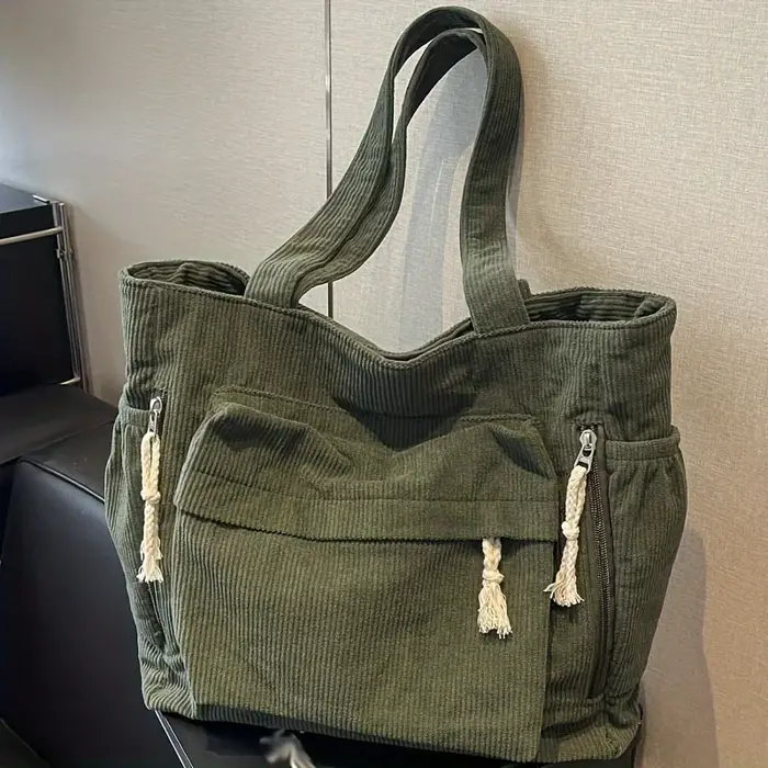 Travel Master – sac à bandoulière en velours côtelé pour femmes, sac à main avec fermeture éclair, fourre-tout à poches multiples, couleur unie, sac à main de banlieue quotidien