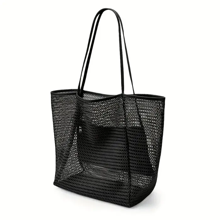 Grand sac de plage 2026 pour femme, sac à bandoulière double couche en maille pour voyage et shoppin