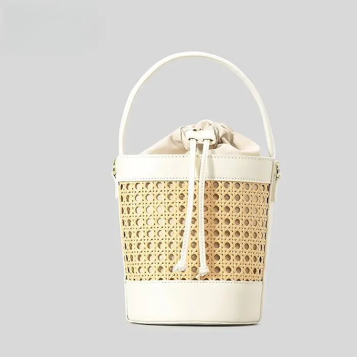 Nouveau Sac à Main en Rotin Tendance 2026 avec Bordure en Cuir, Petit Sac Bandoulière, Cadeau pour F