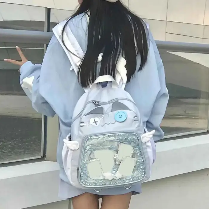 Sac à dos chat mignon femmes Nylon Style japonais décontracté mode Transparent Ita sac grande capacité femme esthétique sacs à dos bolsa