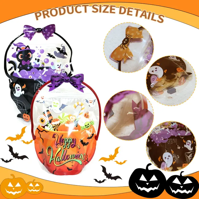 Sacs à bonbons d'Halloween auto-adhésifs (4/8/12 pièces) – Adorables motifs fantômes et citrouilles pour fêtes