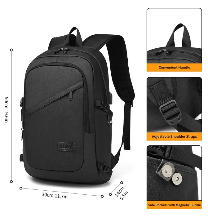 Sac à dos pour ordinateur portable KONO 15,6 pouces, étanche, antivol, pour affaires, école, voyage