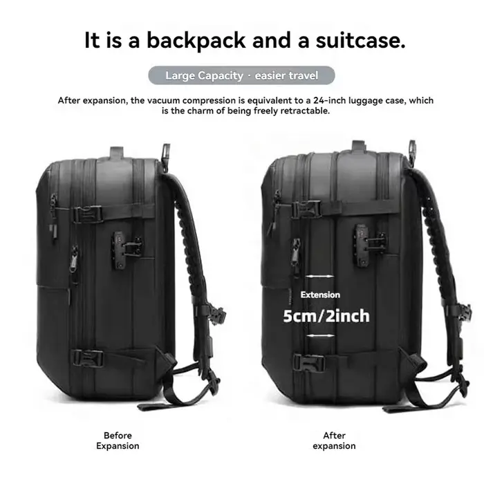 Sac à dos de voyage scellé sous vide, sac à dos extensible de 45 litres, air comprimé, étanche, avec