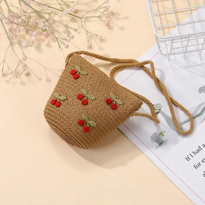 Sac à bandoulière pour enfants motif cerises rouges mignonnes, avec fermeture éclair, idéal pour acc