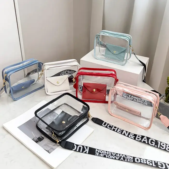 Sac à bandoulière Transparent pour femmes, couleur bonbon, lettre, sac à bandoulière mode, sac de gelée Transparent en PVC, petit sac carré