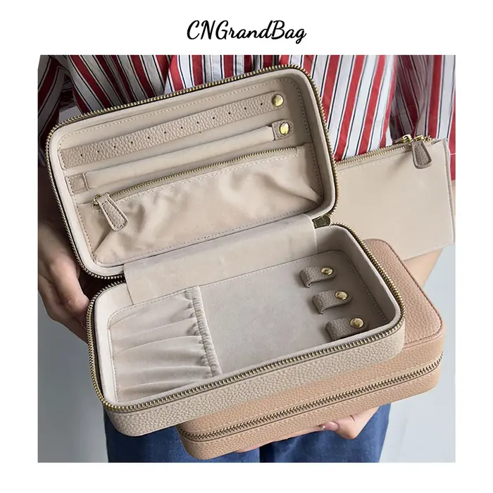 Boîte à bijoux de voyage moyenne en cuir galets avec nom personnalisé