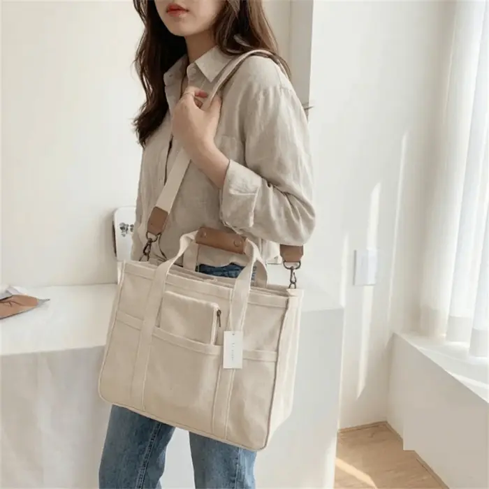 Sac fourre-tout en toile multi-poches tendance