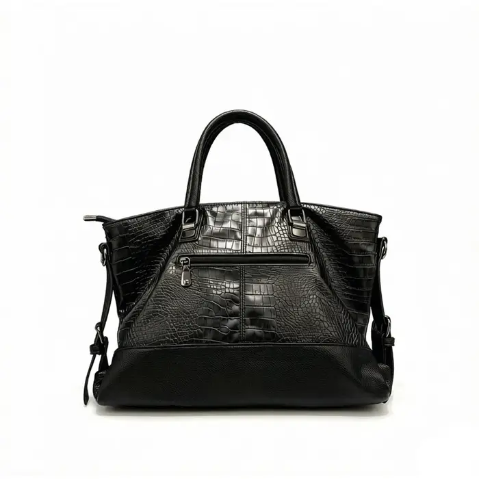 Sac à bandoulière en cuir PU vintage à texture croco, grand sac fourre-tout pour femme, sac à main avec chaîne décorative pour le travail et les trajets quotidiens