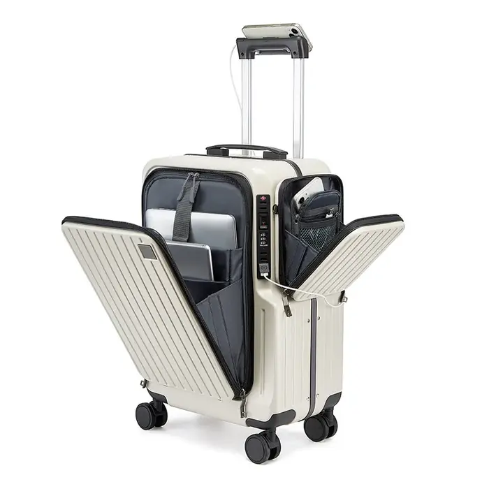 Valise à ouverture frontale en aluminium, 20 pouces, multifonctionnelle, avec petit sac bandoulière