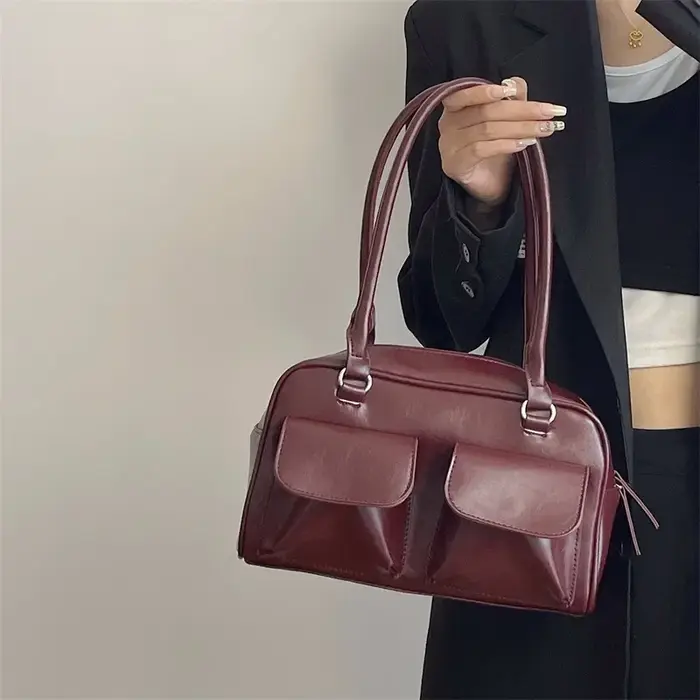 Vintage femmes affaires sacs à bandoulière Simple dames trajet sac fourre-tout en cuir Pu femme sous les bras sac
