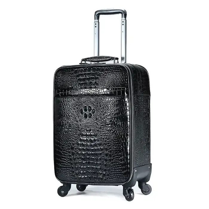 Valise de luxe en cuir gaufré de crocodile de 20 pouces – Bagage à main en cuir de vache de qualité 