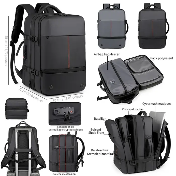 Sac à dos pour homme avec compression sous vide extensible