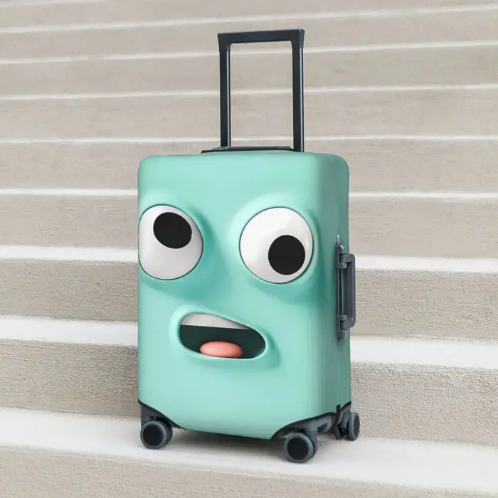 Housse de valise visage drôle Expression de dessin animé abstrait bleu voyage de croisière vol extensible fixation