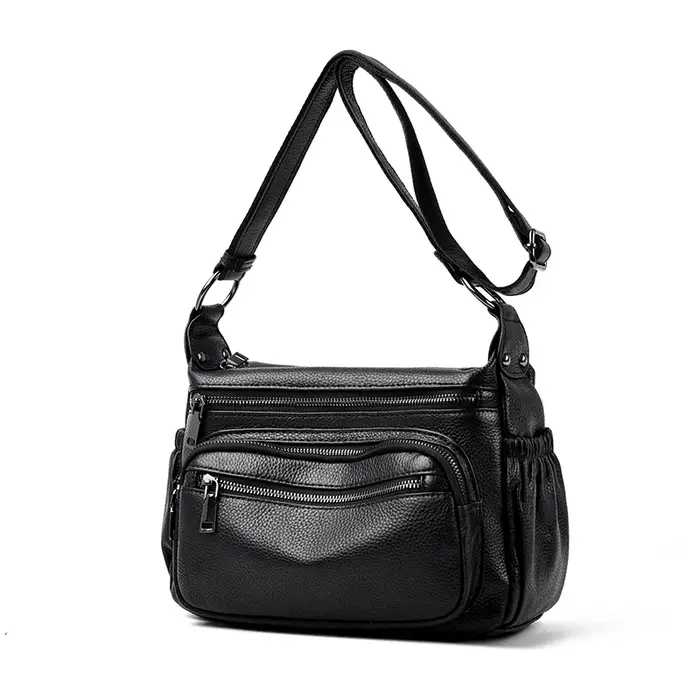 Sac à bandoulière multi-poches en cuir de vache pour femmes
