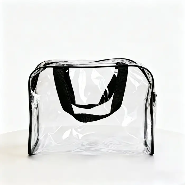 1 sac de rangement en plastique transparent de grande capacité, équipé d'un tirette et d'une poignée