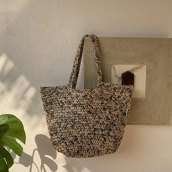 Sac à bandoulière en paille tressé fait main grande capacité pour femme – Collection été – Sacs de plage et cabas tendance
