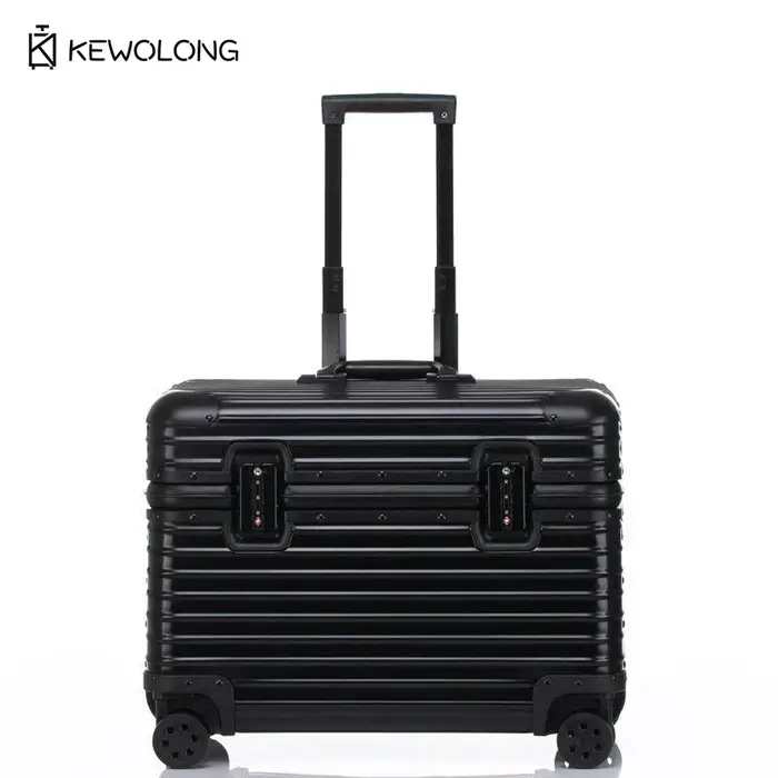 Valise en aluminium à coins arrondis, bagage cabine rigide à ouverture par le haut avec roulettes à 
