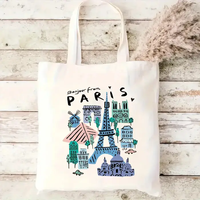 Sac fourre-tout en toile avec motif de monuments de la ville, imprimé Paris Tokyo Séoul, sac à main 