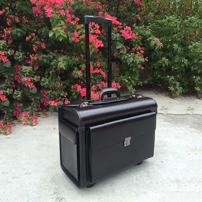 Valise de vol Trolley services.com Pilot en cuir véritable, valise d'aviation, étui aérien, boîte d'
