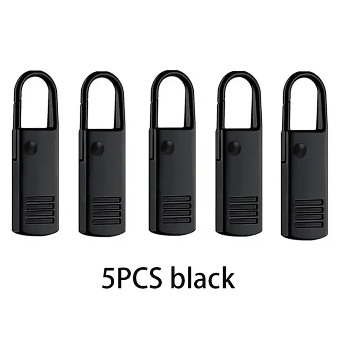Lot de 5 tirettes de fermeture éclair noires détachables, kit de réparation pour jeans, sacs à dos, 