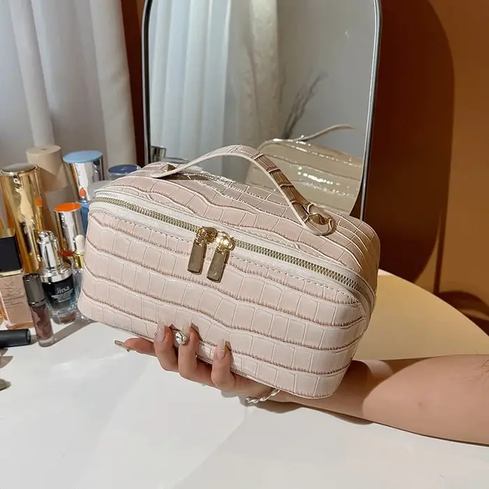 Trousse de Toilette de Voyage Haut de Gamme à Motif Crocodile Grande Capacité Personnalisable pour u
